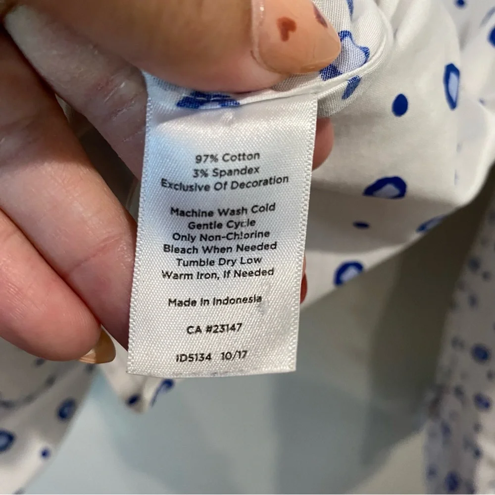 Talbots Button Front Shirt Blouse Geometric Pattern Print White Blue 18 - Picture 4 of 7